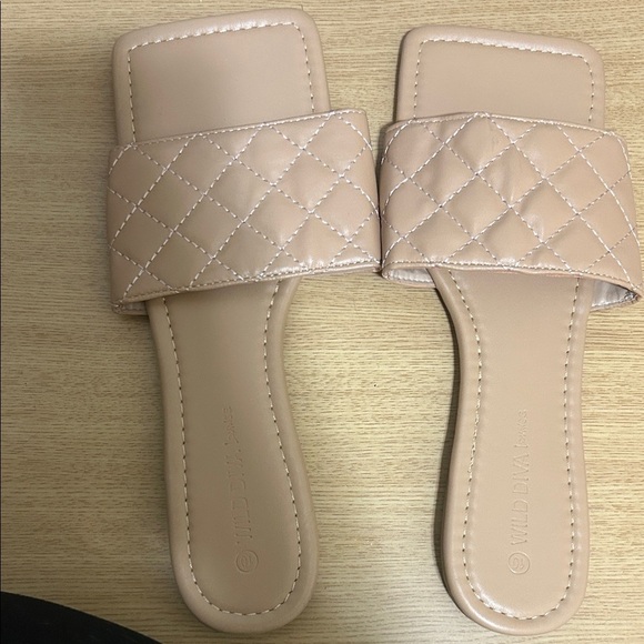 Wild Diva Shoes - Wild Diva Tan Quilted Slide Sandals